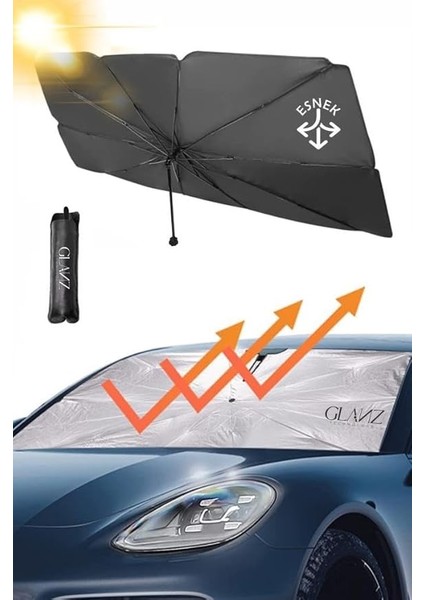 Oto Katlanabilir Güneşlik Şemsiye Ön Cam Gölgelik 145-79CM Özel Esnek Saplı Güneş Koruyucu