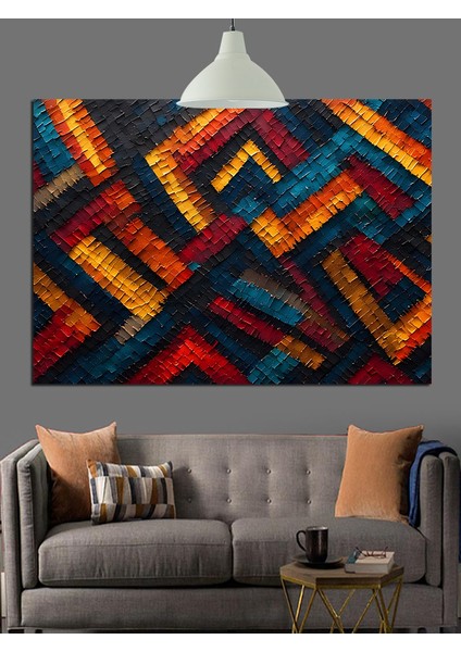 Etnik Desenli Soyut Dokuma Duvar Dekoratif Kanvas - Mdf Ahşap Tablo