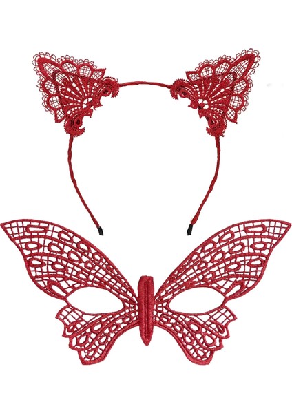 Gösterişli Kırmızı Dantel Maske ve Taç Seti 7 No – Masquerade ve Davetler Için fiyatları