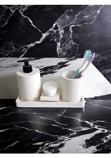 4'lü Kırık Beyaz Banyo Seti , Sıvı Sabunluk Diş Fırçalığı Beton Aksesuar Takım