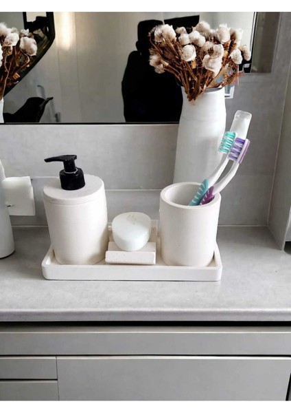 4'lü Kırık Beyaz Banyo Seti , Sıvı Sabunluk Diş Fırçalığı Beton Aksesuar Takım fiyatları