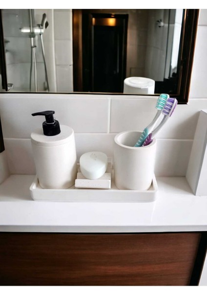 4'lü Kırık Beyaz Banyo Seti , Sıvı Sabunluk Diş Fırçalığı Beton Aksesuar Takım modelleri