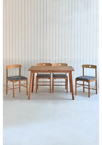 Alaçatı 4 kişilik Masif Kayın Masa Takımı, 4 Sandalye - Antrasit 115x80