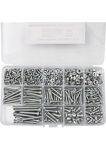 Adet M3 M4 M5 Çapraz Tava Başlı Vidalar Somun Cıvata Rondela Seti 304 Paslanmaz Çelik Altıgen Soket Düğme Somunları ve Cıvata Seti Ev Ofis Endüstriyel Elektronik Için Saklama Kutulu