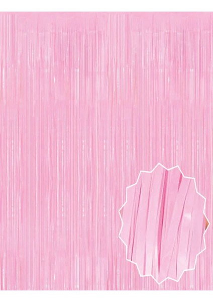 Soft Pembe Püsküllü Kapı Perdesi - Parti, Baby Shower, Cinsiyet Partisi 1x2 M
