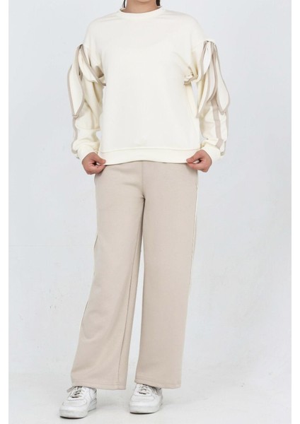 Kız Çocuk Oysho Kumaş Kol Aksesuarlı Geniş Paçalı Alt- Üst Takım 12319 modelleri