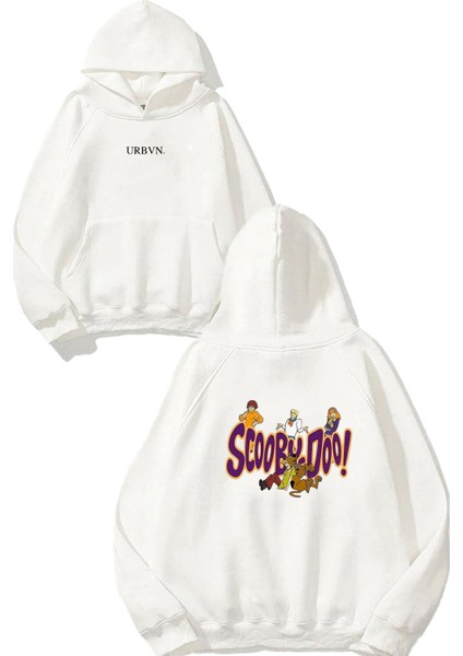 Scooby 1 Tasarım Baskılı Oversize Beyaz Kapüşonlu Sweatshirt