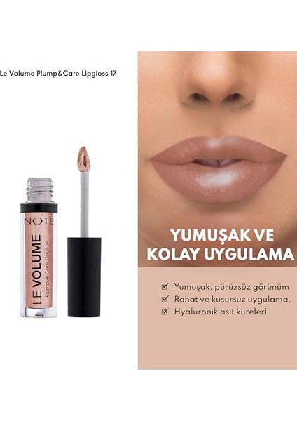 Note Le Volume Plump & Care Lipgloss 17 Magic Touch Dudak Parlatıcısı, Nude