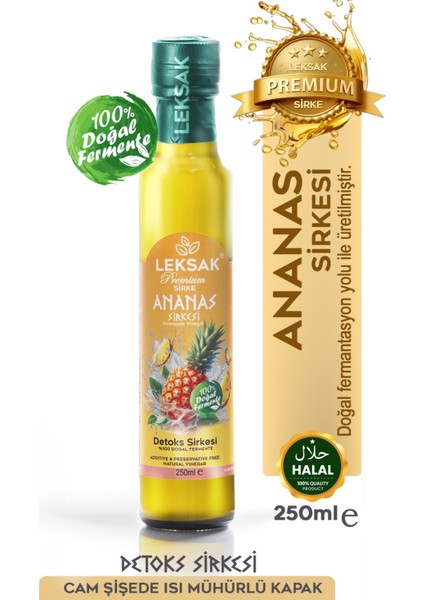 Ananas Sirkesi 250ML Detoks Sirke Cam Şişede %100 Doğal Fermente - Detox Form Sirkesi