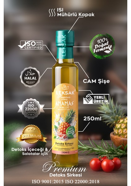 Ananas Sirkesi 250ML Detoks Sirke Cam Şişede %100 Doğal Fermente - Detox Form Sirkesi fiyatları