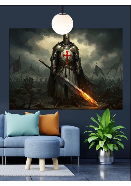 Kara Pelerinli Kılıç Tutan Savaşçı Dekoratif Kanvas - Mdf Ahşap Tablo fiyatları