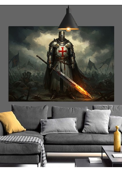 Kara Pelerinli Kılıç Tutan Savaşçı Dekoratif Kanvas - Mdf Ahşap Tablo fırsatları