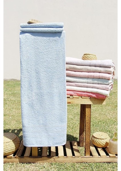 %100 Pamuk Renkli 70X140 Banyo Havlusu Mavi
