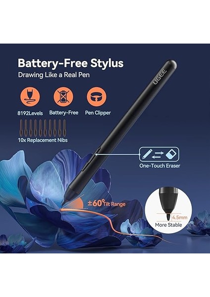 Grafik Çizim Tableti, S640 Dijital Çizim Pedi, 10 Kısayol Tuşlu, 6,34X4 Inç Kalem Tablet, 8192 Seviyeli Pilsiz Stylus Desteği Android/windows/mac Os/chrome Os/linux modelleri