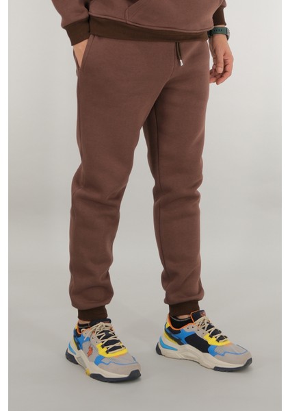 Erkek Kahverengi Eşofman Altı Rahat Kesim 3 Iplik Şardonlu Ipli Ribana Bel fiyatları