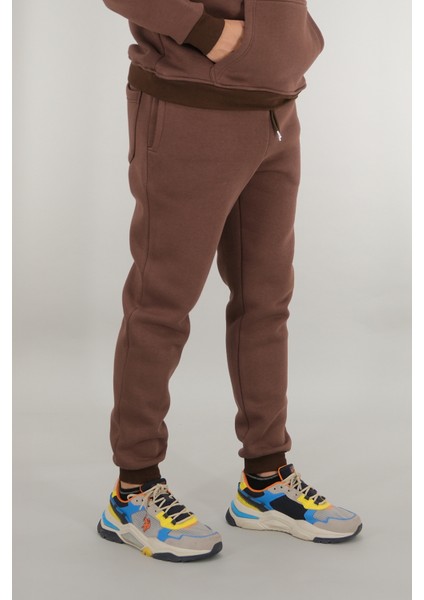 Erkek Kahverengi Eşofman Altı Rahat Kesim 3 Iplik Şardonlu Ipli Ribana Bel indirimleri