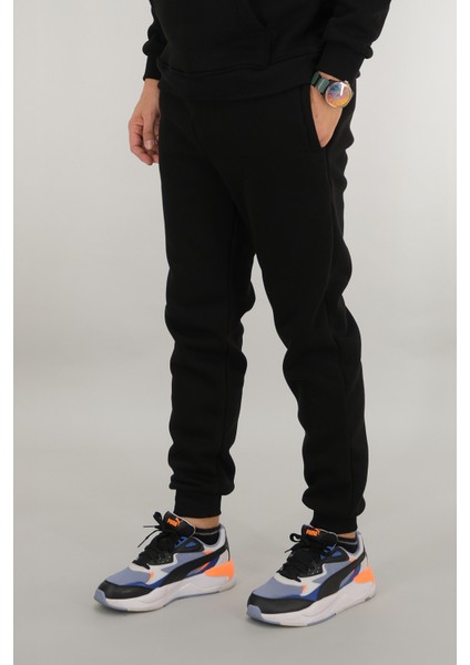 Erkek Siyah Eşofman Altı Rahat Kesim 3 Iplik Şardonlu Ipli Ribana Bel modelleri