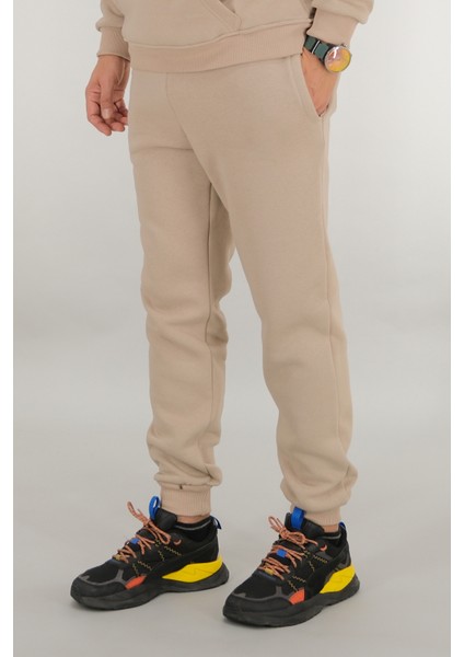 Erkek Bej Eşofman Altı Rahat Kesim 3 Iplik Şardonlu Ipli Ribana Bel modelleri