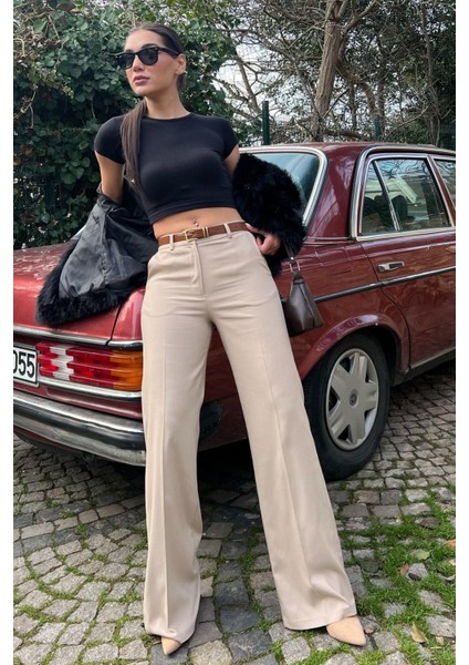 Taş Rengi Yüksek Bel Kumaş Pantolon MG2285 modelleri