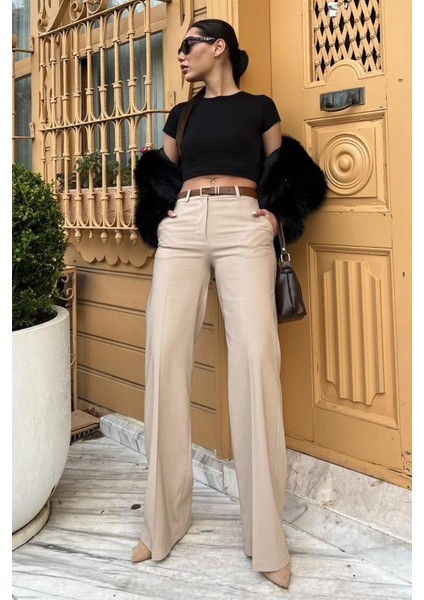 Taş Rengi Yüksek Bel Kumaş Pantolon MG2285 fırsatları