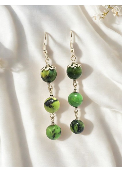 Yeşim Doğal Taşı Uzun Sallantılı Küpe - Yeşil Sallantılı Kancalı Doğal Taş Kadın Küpesi - Gümüş Renk - Yeşim Genel Sağlık Taşı Uzun Sallantılı Küpe modelleri