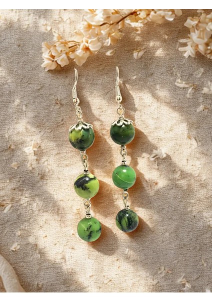 Yeşim Doğal Taşı Uzun Sallantılı Küpe - Yeşil Sallantılı Kancalı Doğal Taş Kadın Küpesi - Gümüş Renk - Yeşim Genel Sağlık Taşı Uzun Sallantılı Küpe fırsatları