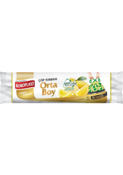 Güçlü Büzgülü Çöp Torbası Limon Kokulu Orta 15'li 2 Adet