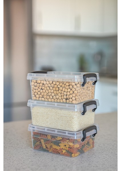 2 Lt Plastik Kapaklı Kuru Bakliyat ve Erzak Saklama Kabı 3'lü Set