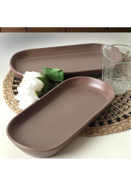 Mat Açık Taupe Noyan Kayık Tabak 2 Adet 26 cm 958