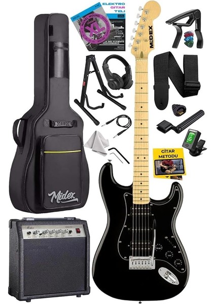 RPH-40BK-30AMP Full Black 30W Amfili Elektro Gitar Seti Hsh Manyetik Maple Klavye Üst Kalite