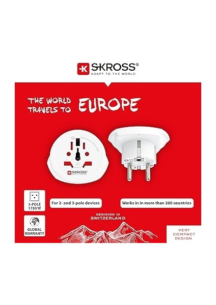 Swıss Seyahat ADAPTÖRÜ,1.500.211-E,WORLD To Europe,beyaz modelleri