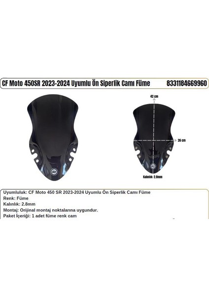 Cf Moto 450SR Füme (2023-24) Siperlik Camı