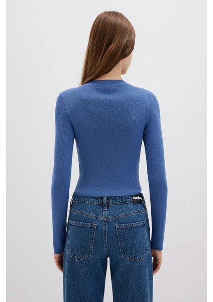 Bisiklet Yaka Mavi Crop Kazak 1710474-70738 fırsatları