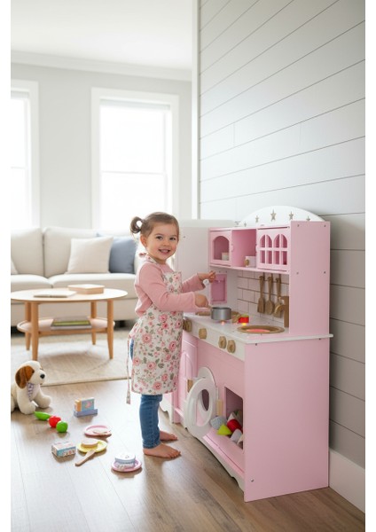 Ahşap Oyuncak Mutfak Seti – Pembe | Gerçekçi Tasarımlı Çocuk Oyun Mutfağı ve Buzdolabı ile modelleri