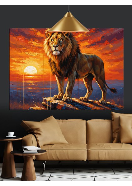 Aslanın Ateşli Bakışları Dekoratif Kanvas - Mdf Ahşap Tablo