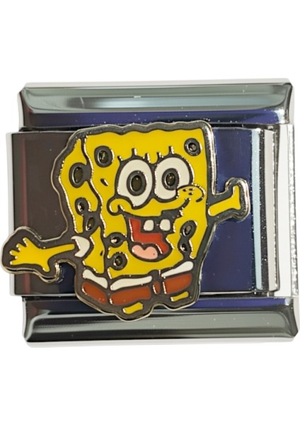 Sünger Bob Figürlü Çelik Charm – Italyan Bilezik Için Uyumlu, Renkli Tasarım