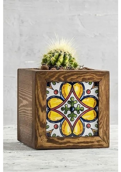 El Yapımı 1 Meksika Çinili Dekoratif Modern Ahşap Dikdörtgen Bahçe Balkon Saksı Saksılık Çiçeklik