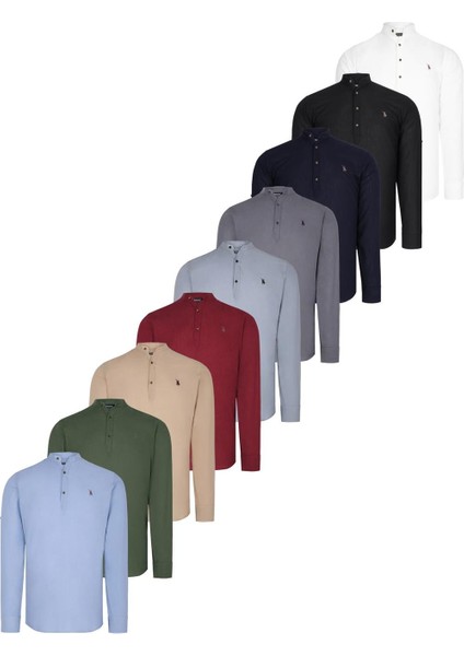 Dokuzlu Set G783 Dewberry Hakim Yaka Gömlek-Siyah-Beyaz-Lacivert-Bordo-Mavi-Haki-Bej-Antrasit-Gri