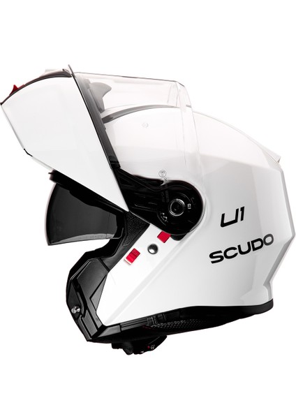 U1 Modüler Çene Açılır Güneş Vizörlü Motosiklet Kaskı Ece 22.06 Sertifikalı Beyaz