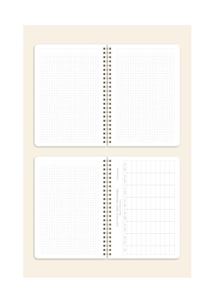 A5 Spiralli Karton Kapak Okul Defteri 80 Yaprak 2'li Set - Ders Programlı - Lacivert/bej modelleri