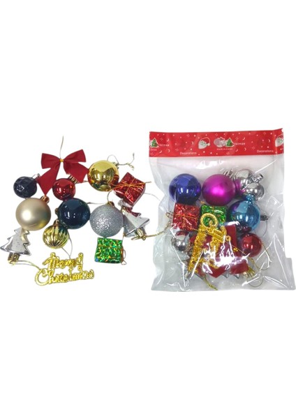 Yılbaşı Süsleri 12 Li Paket Karışık Parlak Renkli 3-5 cm Yılbaşı Ağacı Süsleri