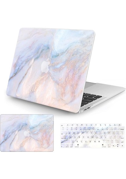 MacBook Pro 13 Inç Laptop Kılıfı 2020 Release M1 A2338/A225/A2289 Touch Id ile Uyumlu Kılıf, Mermer Beyaz Desen Tasarımlı Koruyucu Plastik Sert Kabuk Kılıf ve Klavye Kapağı