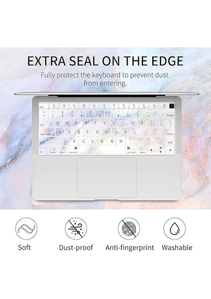 MacBook Pro 13 Inç Laptop Kılıfı 2020 Release M1 A2338/A225/A2289 Touch Id ile Uyumlu Kılıf, Mermer Beyaz Desen Tasarımlı Koruyucu Plastik Sert Kabuk Kılıf ve Klavye Kapağı fırsatları