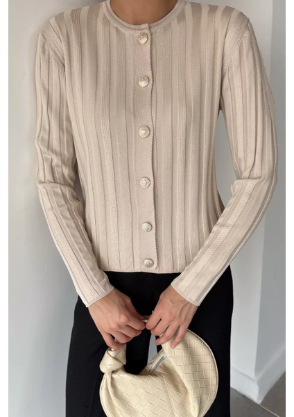 Kadın Düğme Detaylı Triko Hırka (M-L-Xl Uyumludur) P-00018886