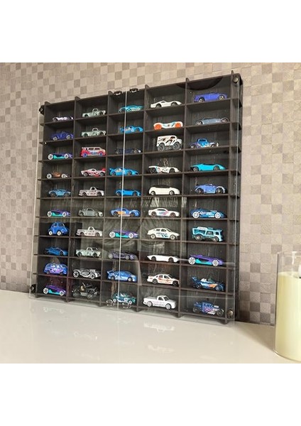 Kapaklı 1/64 Ölçek 50ARAÇ Hotwheels Matchbox Metal Araç Uyumlu Model Oyuncak Araba Rafı-Eskitme Siyah fırsatları