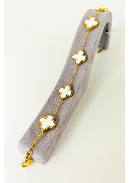 Gold Renkli Mineli Yonca Bileklik