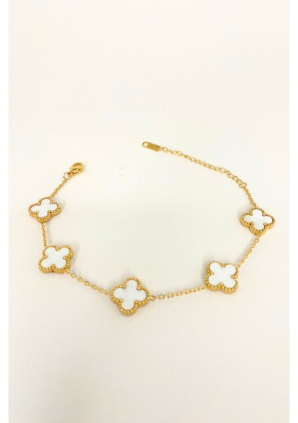 Gold Renkli Mineli Yonca Bileklik modelleri