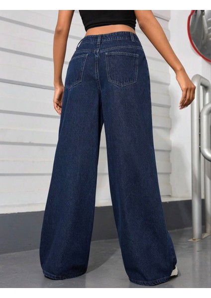 2020 Kadın Likrasız Palazzo Jeans Kot Denim Pantolon - Koyu Mavi fırsatları