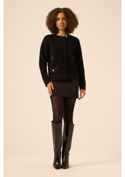 Kadın Karma Aksesuarlı Hırka Siyah 25097