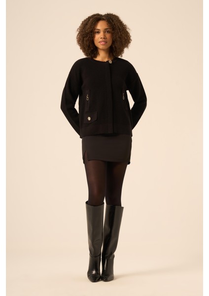 Kadın Karma Aksesuarlı Hırka Siyah 25097 fiyatları